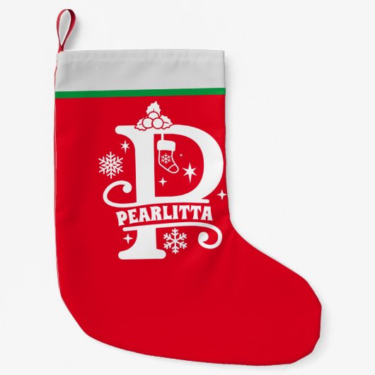 レターPクリスマスモノグラムイニシャル名レッドホワイト スモールクリスマスストッキング (正面)