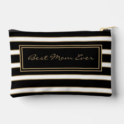 レターPフローラモノグラム白黒金ゴールドストライプ アクセサリーポーチ (裏面)