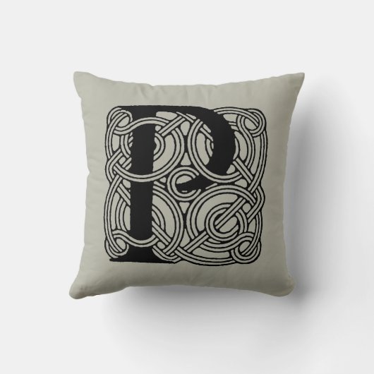 レターPヴィンテージケルト結び目模様モノグラム クッション (裏面)