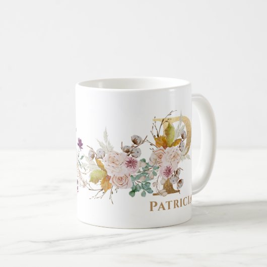 レターP -金ゴールドフローラ名姉妹同僚の友人 コーヒーマグカップ (正面右)