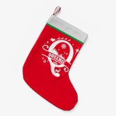 レターQクリスマスモノグラムイニシャル名レッドホワイト スモールクリスマスストッキング (正面 (吊り時))