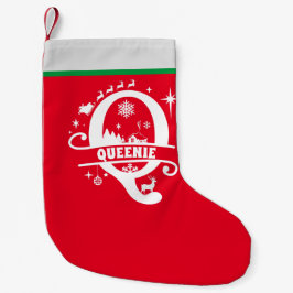 レターQクリスマスモノグラムイニシャル名レッドホワイト スモールクリスマスストッキング