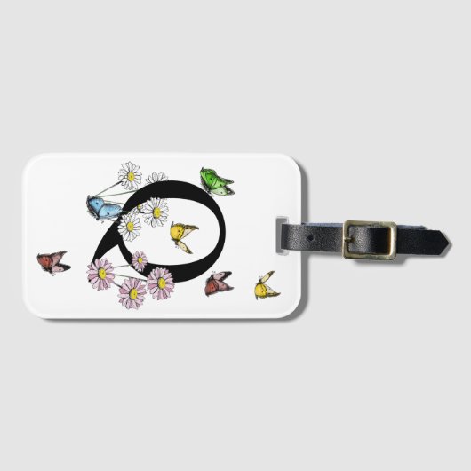 レターQフローラバタフライモノグラムイニシャル ラゲッジタグ (正面横)