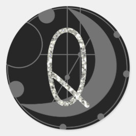レターQルーン文字モノグラム幾何学的ムーンブラック ラウンドシール