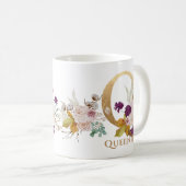 レターQ -金ゴールドフローラ名姉妹同僚の友人 コーヒーマグカップ (正面右)