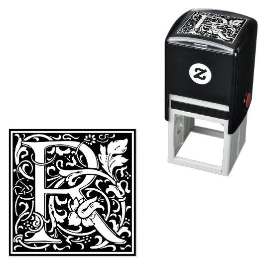 レターRアールヌーボー白黒タイル セルフインキングスタンプ (インサイチュ)