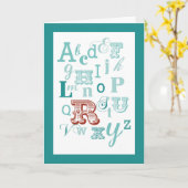 レターRイニシャル名アルファベット誕生日ティール(緑がかった色)&赤 カード (黄色い花)