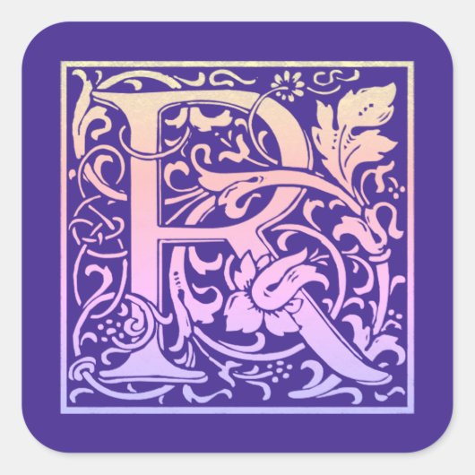 レターRカラフルヴィンテージ最初の文字のグラデーション スクエアシール (正面)