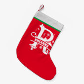 レターRクリスマスモノグラムイニシャル名レッドホワイト スモールクリスマスストッキング (正面 (吊り時))