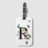 レターRフローラバタフライモノグラムイニシャル ラゲッジタグ (正面縦)