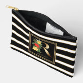 レターRフローラモノグラム白黒金ゴールドストライプ アクセサリーポーチ (見開き)