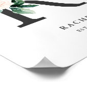 レターRモノグラムウォーターカラーピーチ花模様子供部屋 ポスター (角)