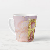 レターRローズかわいらしゴールドガーリーグリッターピンク大理石 カフェラテマグ (左アングル)