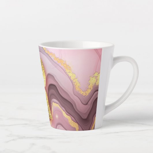 レターRローズかわいらしゴールドガーリーグリッターピンク大理石 カフェラテマグ (右)
