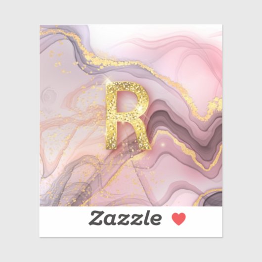 レターRローズかわいらしゴールドガーリーグリッターピンク大理石 シール (シート)