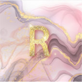 レターRローズかわいらしゴールドガーリーグリッターピンク大理石 シール (正面)
