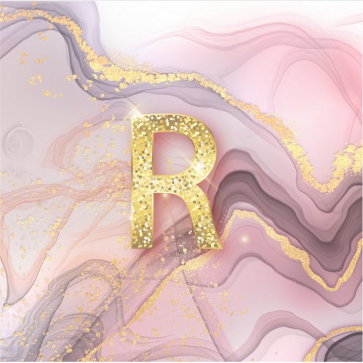 レターRローズかわいらしゴールドガーリーグリッターピンク大理石 シール (正面)