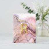 レターRローズかわいらしゴールドガーリーグリッターピンク大理石 ポストカード (スタンド正面)