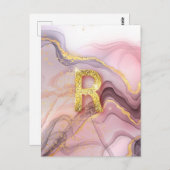 レターRローズかわいらしゴールドガーリーグリッターピンク大理石 ポストカード (正面/裏面)