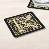 レターRヴィンテージ最初の文字Sepia on Black スクエアペーパーコースター (アングル)