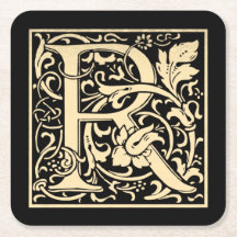 レターRヴィンテージ最初の文字Sepia on Black