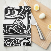 レターR中世モノグラムヴィンテージイニシャル キッチンタオル (四つ折り)