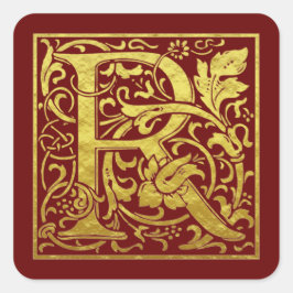 レターR先頭文字フェイク金ゴールド赤 スクエアシール