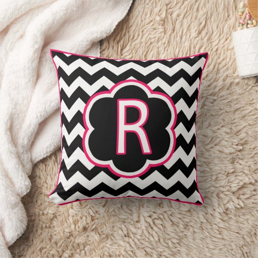 レターR白黒シボロンモノグラム クッション (ブランケット)