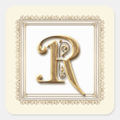 レターR – ゴールド&レースクラシックフォーマルウェディングシール スクエアシール (正面)