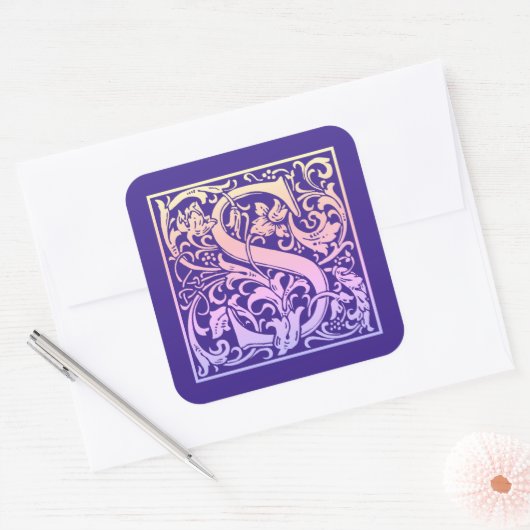 レターSカラフルヴィンテージ最初の文字のグラデーション スクエアシール (封筒)