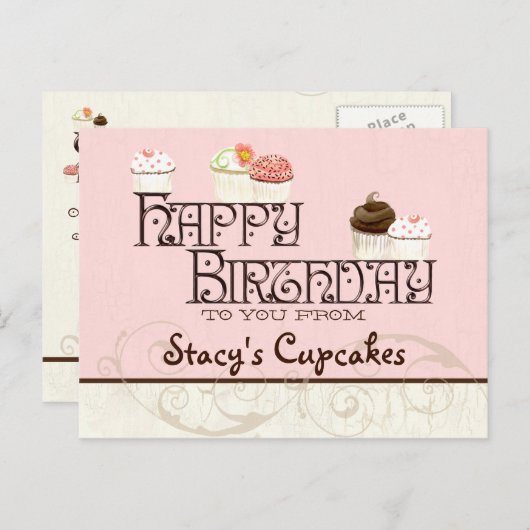 レターSハッピーバースデーカップケーキビジネスはがき ポストカード (正面/裏面)