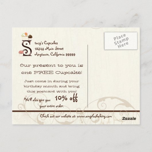 レターSハッピーバースデーカップケーキビジネスはがき ポストカード (裏面)