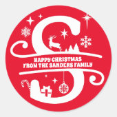 レターSモノグラムイニシャル名挨拶 ラウンドシール (正面)