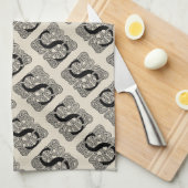 レターSヴィンテージケルト結び目模様モノグラム キッチンタオル (四つ折り)