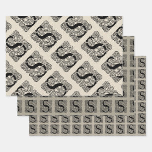 レターSヴィンテージケルト結び目模様モノグラム ラッピングペーパーシート