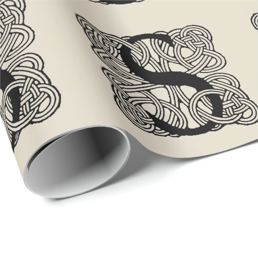 レターSヴィンテージケルト結び目模様モノグラム ラッピングペーパー (ロールコーナー)