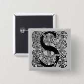 レターSヴィンテージケルト結び目模様モノグラム 缶バッジ (正面&裏面)