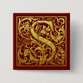 レターS先頭文字フェイク金ゴールド赤 缶バッジ