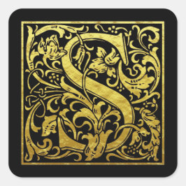 レターS先頭文字フェイク金ゴールド黒 スクエアシール