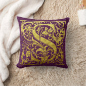 レターS最初のレターフェイク金ゴールド紫 クッション (ブランケット)