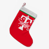 レターTクリスマスモノグラムイニシャル名レッドホワイト スモールクリスマスストッキング (正面 (吊り時))