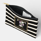 レターTフローラモノグラム白黒金ゴールドストライプ アクセサリーポーチ (見開き)