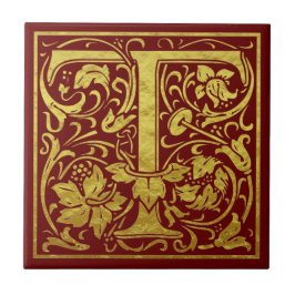 レターT先頭文字フェイク金ゴールドレッド タイル