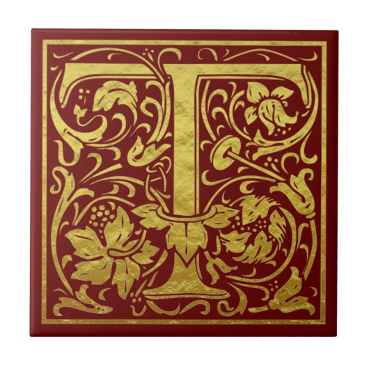 レターT先頭文字フェイク金ゴールドレッド タイル (正面)