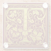 レターT先頭文字フェイク金ゴールド赤 ガラスコースター (裏面)
