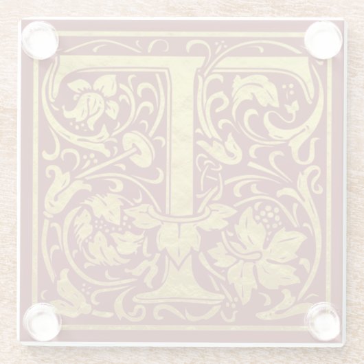 レターT先頭文字フェイク金ゴールド赤 ガラスコースター (裏面)