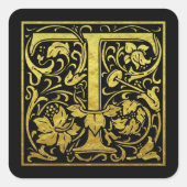 レターT先頭文字フェイク金ゴールド黒 スクエアシール (正面)