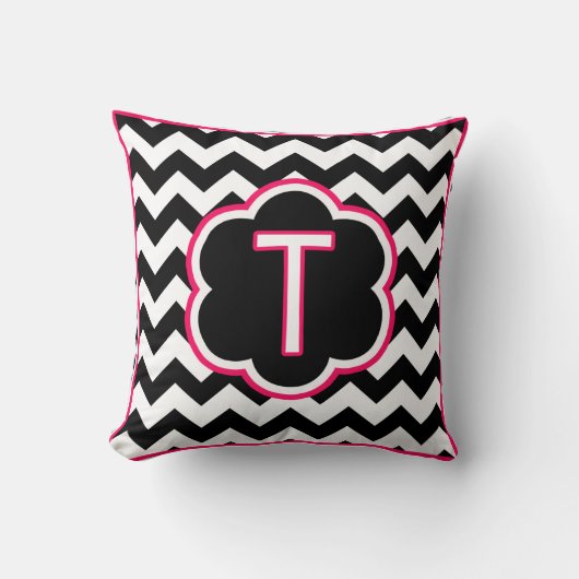 レターT白黒シボロンモノグラム クッション (正面)