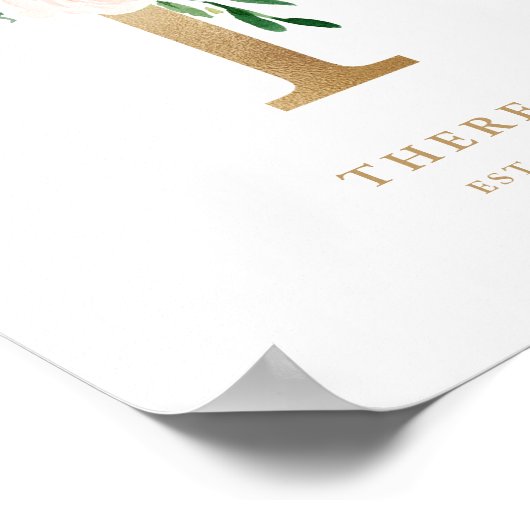 レターT赤面フローラモノグラムゴールドフォイル子供部屋 ポスター (角)