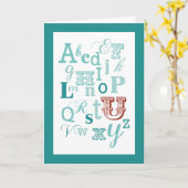 レターUイニシャル名アルファベット誕生日ティール(緑がかった色)&赤 カード (黄色い花)